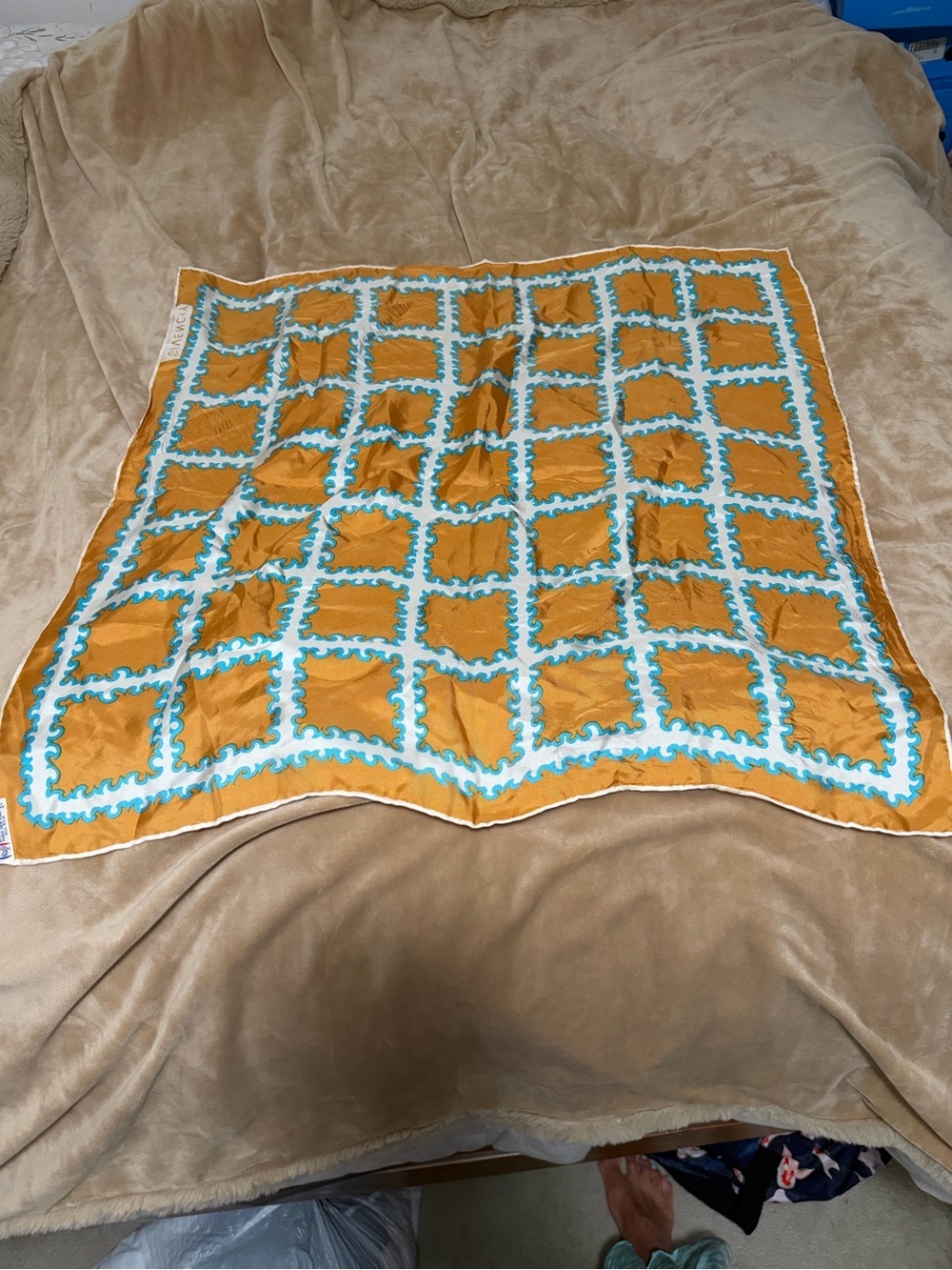Vintage Givenchy Golden Silk Printed Scarf